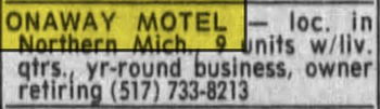 Onaway Motel - July 2000 Ad